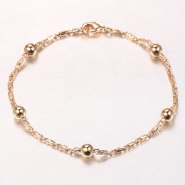 basic beads Canada - Women Basic 585 Rose Color Ball Beaded Bracelet Gold Filled Satellite Link Chain Fashion Jewelry Birthday 20cm Cb66