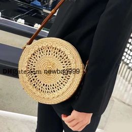 Newest Round Straw Bags for Women Summer Rattan Woven Beach Bag Handmade Weaving Zip Crossbody Shoulder Bag Woman Handbag