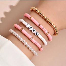 Colourful Stackable Love Letter Bracelets for Women soft clay pottery Layering Friendship Beads Chain Bangle Boho Jewellery Gift GC1518