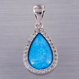 Pendant Necklaces 15x9mm Pear Ocean Blue Fire Opal Cabochon CZ Silver Plated Jewelry For Women NecklacePendant NecklacesPendant