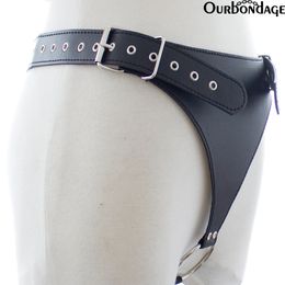 Ourbondage PU Leather Male Chastity Adjustable Belt Simple T-Back Shape Cock Ring BDSM Bondage Penis Lock sexy Toys For Men Gay