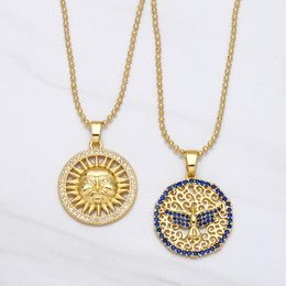 Pendant Necklaces Design Sun Face Necklace For Women Hollow Round Coin Eagle Medal Gold Plated Jewellery Gifts Nkea026Pendant