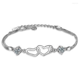 Charm Bracelets Utimtree Trendy Double Heart Box Chain Bangles For Women Jewellery Cubic Zircon Bracelet Femme WeddingCharm Inte22