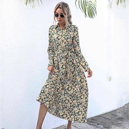 Casual Dresses Foridol Floral Print Maxi Long Boho Shirt Dress Women Winter Sleeve Sash Elegant Ladies 2022