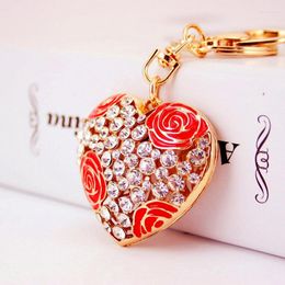 Keychains Fashion Hollow Heart Keychain Bling Crystal For Women Car Pendant Girl Statement Rhinestone Jewellery Bag Key Chains Ring Miri22