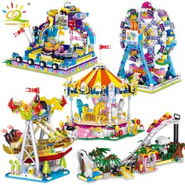 HUIQIBAO Amusement Park 3D Model Micro Building Blocks City Street View Architecture MOC Carousel Mini Bricks Children Toys Game 220715