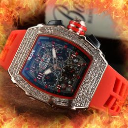 Men's Luxury Silicone Sports Watch Multifunctional Quartz Movement Chronograph Hip Hop Clock Korea Imported Diamond Top Design Wristwatch