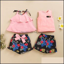 Clothing Sets Kids Girls Outfits Children Sleeveless Topsandflower Floral Print Shorts 2Pcs/Set Summer Fashion Ba Mxhome Dhach