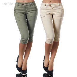 Women Women's Pencil Pants 2022 Summer Pocket Button Skinny Calf Length Pants Women Casual Stretch 3/4 Pants Female Capri New L220725