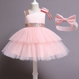 Girl's Dresses summer party wear frocks tie hair band sequins tutu tulle dress