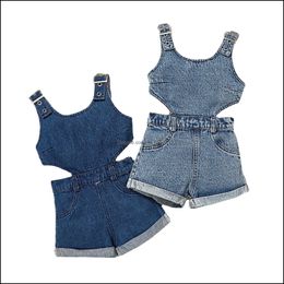 Rompers JumpsuitsRompers Baby Kids Clothing Baby Maternity Girls Denim Romper Children Sleeveless Jumpsuits Su Dhou5
