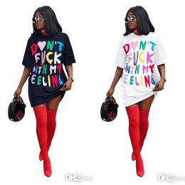 White And Black Colour Womens Fashion T-shirt Dress Multicolor Contrast Letter Print Shirt Dresses Midi Tops