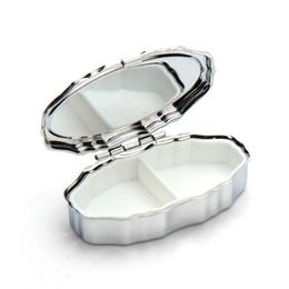 200 PCS Lace Pill box Silver Blank Rhombus Metal Pill-Container Oval Storage Boxes 2 Compartments DH9338