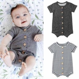 Rompers 0-24M Born Baby Boys Summer Bodysuits Black White Striped Print Playsuit For Girls Sunsuit JumpsuitsRompers