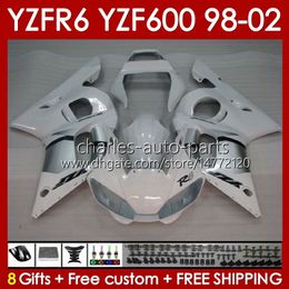Bodys Kit For YAMAHA YZF R6 R 6 YZF600 600CC 98-02 Bodywork 145No.47 YZF 600 CC YZF-600 YZFR6 98 99 00 01 02 Frame YZF-R6 1998 1999 2000 2001 2002 Full Fairing white glossy blk