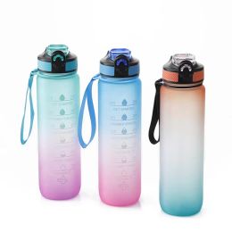 UPS 1000ml 33OZ Water Bottle with Straw Sports Bottles Hiking Camping Drink Bottle BPA Free Colorful Portable Plastic Mugs