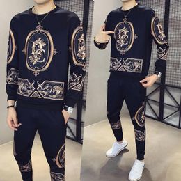 Men's Tracksuits High Quality Luxury Printed Autumn Round Neck Sweater Suit 2022 Fashion Match Sports Casual Two Piece Set MenMen's