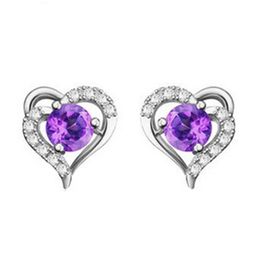 heart amethyst earrings favorite love earrings temperament jewelry Valentine's Day gift silver stud earring