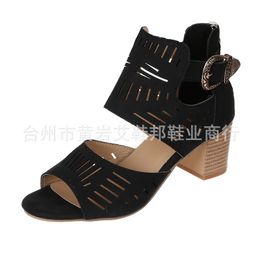 Sandals 2022 Summer Women Female Pu Leather Round Head Peep Toe Shoes Ladies Solid Ankle Buckle Straps Fashion Footwear