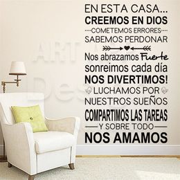 Art new design home decor vinyl cheap Spanish Home rules words wall sticker Colourful house decoration family quote room decals T200827