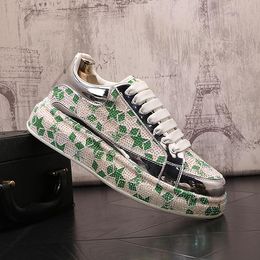 Luxury designer Diamonds Dress Wedding shoes Fashion Lace Up Vulcanised Casual Sneakers British style Round Toe thick-soled Non-Slip Driving Walking Loafers