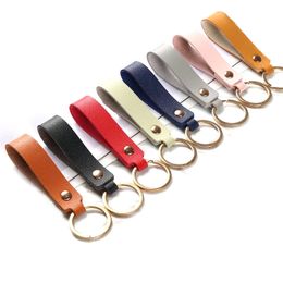 Fashion Plain Color Red Black Brown PU Leather Key Rings for Women Man Waist Car Key Wallet Mobile Keychain Wholesale Promotion Gift