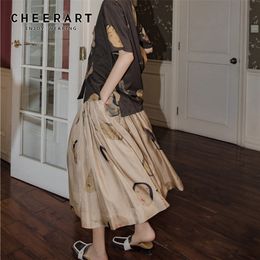 CHEERART Ukiyoe Vintage Long Midi Skirt Womens 2020 High Waist Skort Aesthetic Skirt A Line Japanese Summer Skirt Fashion LJ201029