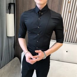 British Style Shirts for Men Fashion Clothing Summer Half Sleeve Casual Slim Fit camisas para hombre 3XL-M 220322