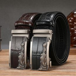 Belts Casual Men Belt 2022 Italian Cowhide Old Vintage Crocodile Pattern Trend All-Match Automatic Buckle Distinguished Youth