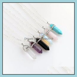 Pendant Necklaces Pendants Jewellery 24Colors Hexagonal Crystal Pink Purple Quartz Natural Stone Chakra Necklace Wit Dhrvp