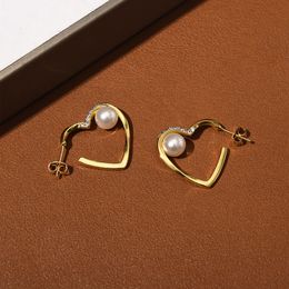 New Heart-Shaped Diamond-Studded Pearl Stud Earrings French Niche Fashion Minimalist Design Romantic All-Match Jewellery Gift