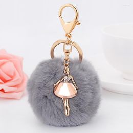 Keychains Fluffy Pompon Fur Ball Girl Keychain Key Holder Car Keyring Pom Hanging Ornaments Ring Cute Gifts Accessories Smal22