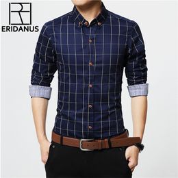 ERIDANUS Mens Plaid Cotton Dress Shirts Male High Quality Long Sleeve Slim Fit Business Casual Shirt Plus Size 5XL MCL087 220810