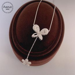 Chains Aazuo 18K White Gold Real Diamonds 0.75CT Butterfly & Flower Drop Chain Necklace Gift For Women Engagement Party Au750Chains