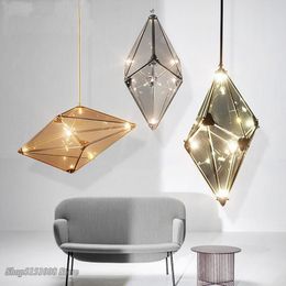 Pendant Lamps Post-modern Led Diamond Glass Lights Restaurant Rhombic Polyhedron Hanging Designer Lighting Luminaire SuspensionPendant