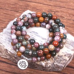 Charm Bracelets Ocean Onyx Bracelet Or Necklace Women Natural Stone Jewelry 108 Mala With Lotus OM Buddha Drop DesignCharm