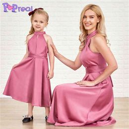 PopReal Mom And Daughter Dress Summer Fashion Halter Hollow Out Sleeveless Dress Mommy And Me Family Matching Outfits Party