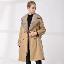 Women's Fur & Faux Winter Whole Mink Liner Detachable Medium Length Female Parka Double-faced Coat Multi Colour Can Be CustomizedWomen's