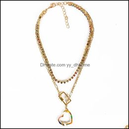 Pendant Necklaces Pendants Jewelry Simplicity Alloy Heart Fashion Geometry Chains Diamond Mtilayer Clavicle Chain Color Spiral Twisting Li