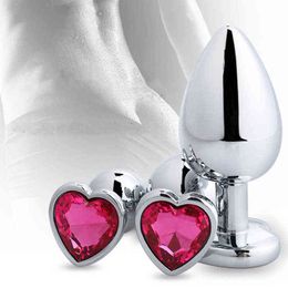 Heart shaped metal anal plug Sex Toys Stainless Smooth Steel Butt Plug Tail Crystal Jewellery Trainer For Women/Man Anal Dildo Y220427