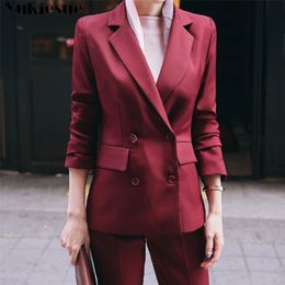 Professional woman pants suit pure Colour business formal slim long sleeve blazer with trousers office ladies OL Uniform Designs 210412