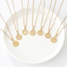 Pendant Necklaces Fashion Gold 26 Letters Round Hollow Out Necklace For Women Girls Stainless Steel Chain Vintage Jewelry Birthday GiftsPend