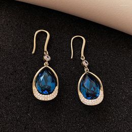 Blue Crystal Earrings Retro Water Drop Rhinestones Sweet Long Earring For Female Party Daily Jewellery 2022 Arrival Dangle & Chandelier