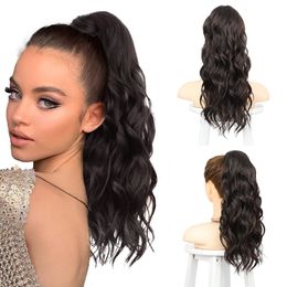 Wrap Around Body Wave Ponytail for Women Natural Black Color Brazilian Human Clip in on Curly Ponytails Extension Remy Hairs Pony tail Hairpiece 140gram 22 Inch
