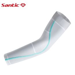 Santic Cycling Arm Warmers Cool Feeling Anti-UV Protective Outdoor Sport Basketball Baseball Arm Sleeves Asia S-XL 7C08019 T200618