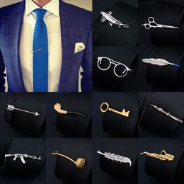 Bow Ties High-quality Copper Men's Tie Clip Silver Feather Glasses Key Scissors Pipe Shape Neck Business AccessoriesBow