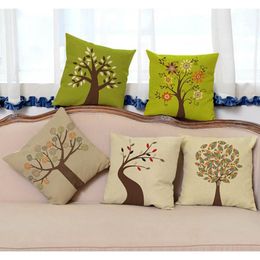 Cushion/Decorative Pillow 45x45cm Green Color Geometric Flower Tree Decorative Sofa Cushion Modern European Style Thick Linen Outdoor Cushio