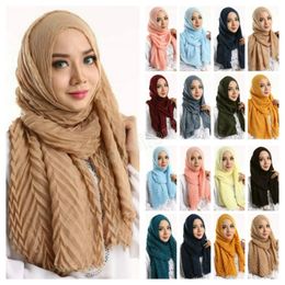 Fashionable Ripple Muslim Hijabs Wrinkle Women Scarf Scarves Voile Head Scarf Plain Long Crinkled Shawl Islamic Veil 170x85cm