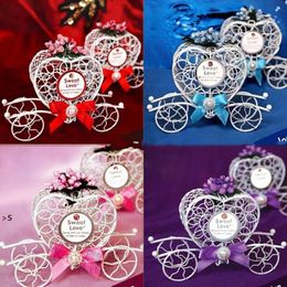 Heart-shaped Metal White Gift Wrap Carriage Candy Chocolate Box Girls Princesses Birthday Party Sweets Box Wedding Favours Decor BBA13016