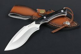 New M6653 Fixed Blade Dogleg Knife 440C Satin Blade Full Tang Wood Handle Outdoor Survival Straight Knives with Leather Sheath